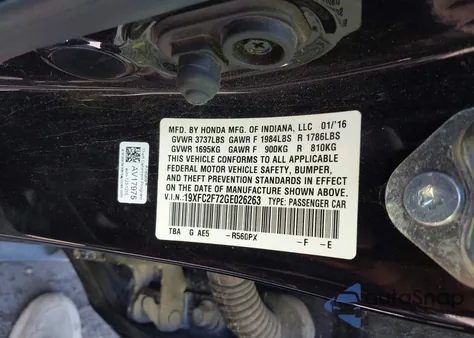 2016 Honda Civic Ex из США, поврежденный, VIN 19XFC2F72GE026263